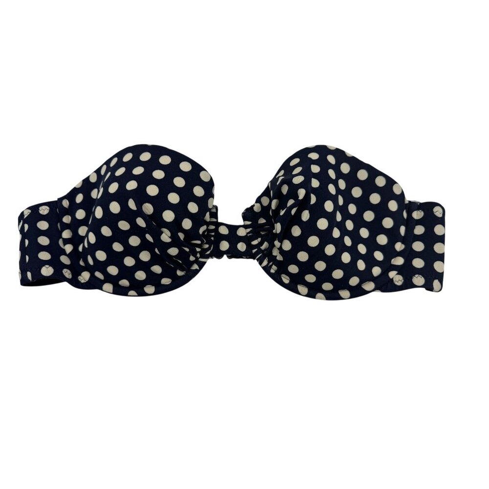 J.Crew Womens Strapless Bikini Top Swimwear Size 3B Navy Cream Polka Dot Padded